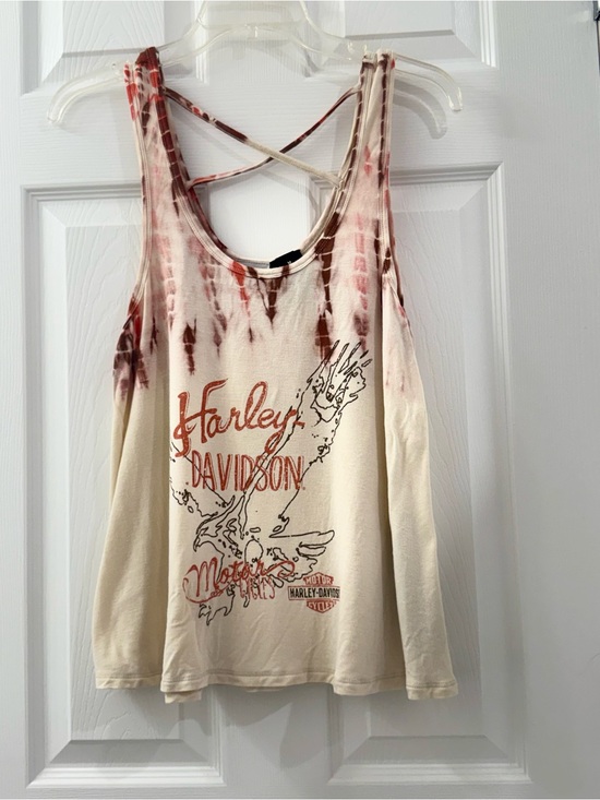 Harley-Davidson Tops - Harley-Davidson Eagle Graphic Tie Dye Criss Cross Back Tank Top Cream, Size M